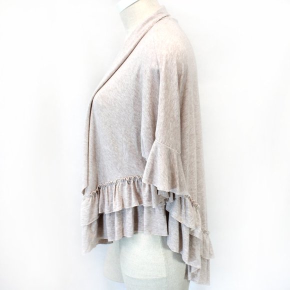 Easel Beige Open Front Ruffle Bottom Cardigan Small - Picture 5 of 7